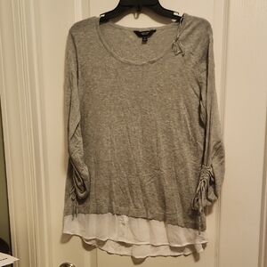 Vera Wang Gray Blouse with White Layered Detail